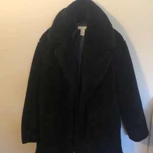 Faux fur long black coat size 4